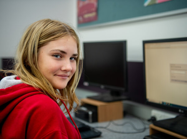 Student working on computer